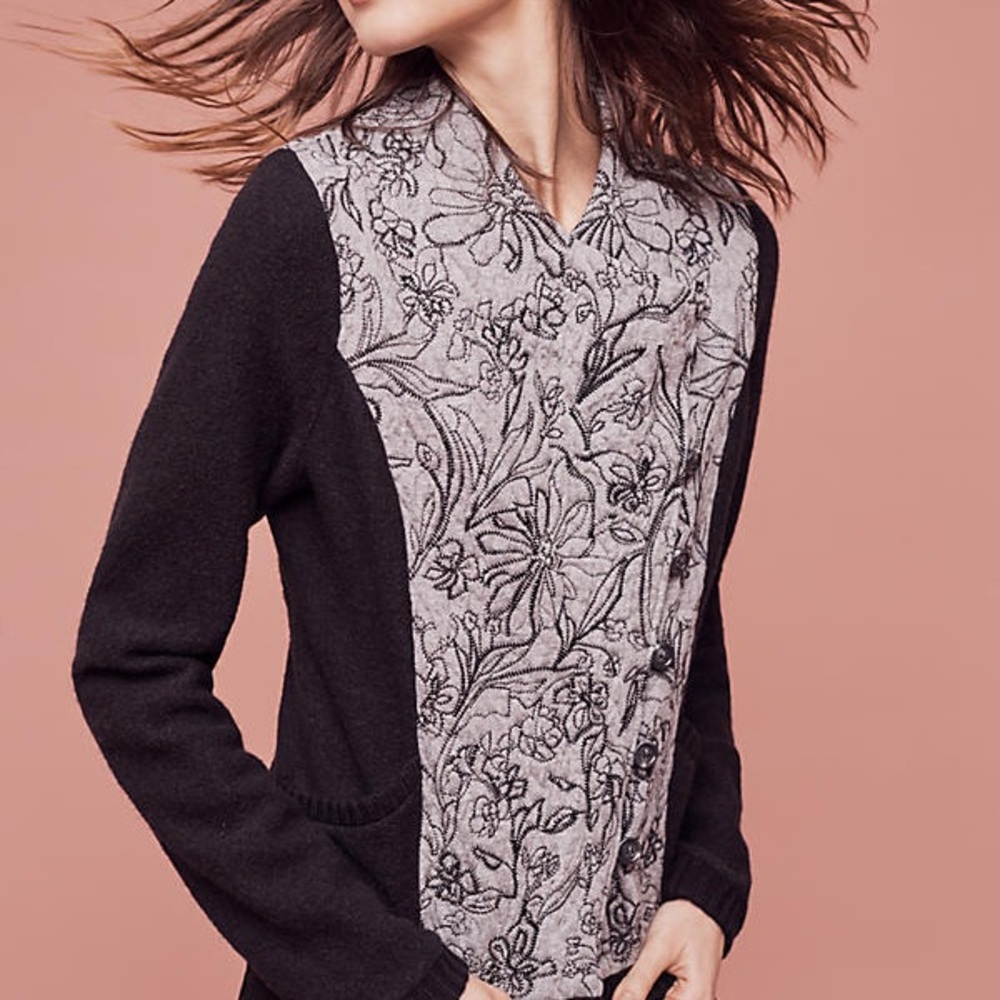 Anthropologie Floral Patterned Black and Gray Jacket